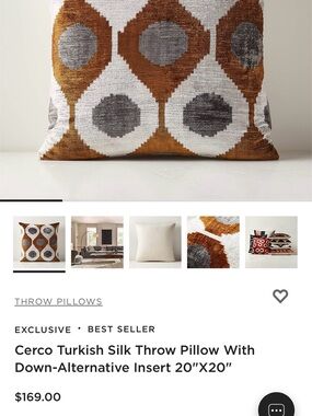 CB2 Cerco Turkish Silk Pillow in Gold and Gray